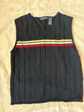 Salty Dog V-Neck Ribbed Sweater Vest with Red and Yellow Stripe